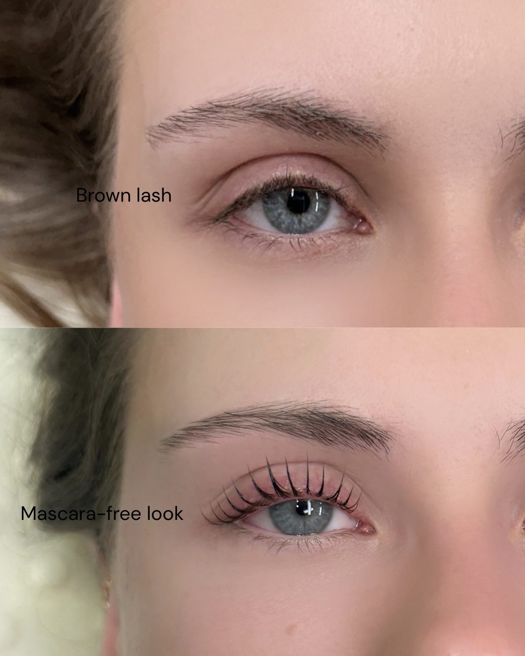 Brown lash tint, mascara-free look