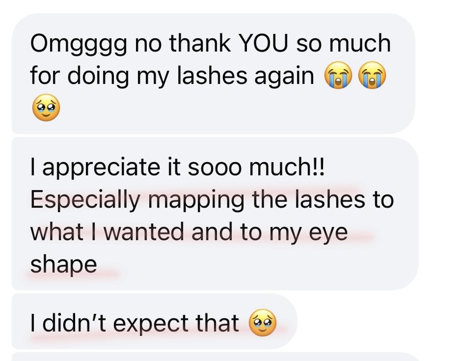 Client message about lash mapping to eye shape