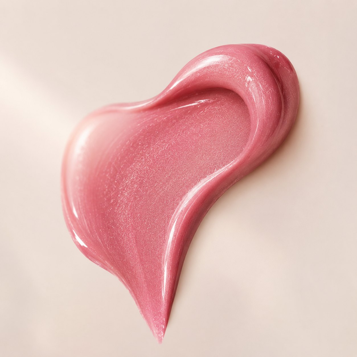 Glossy lip colour swatch shaped like a heart